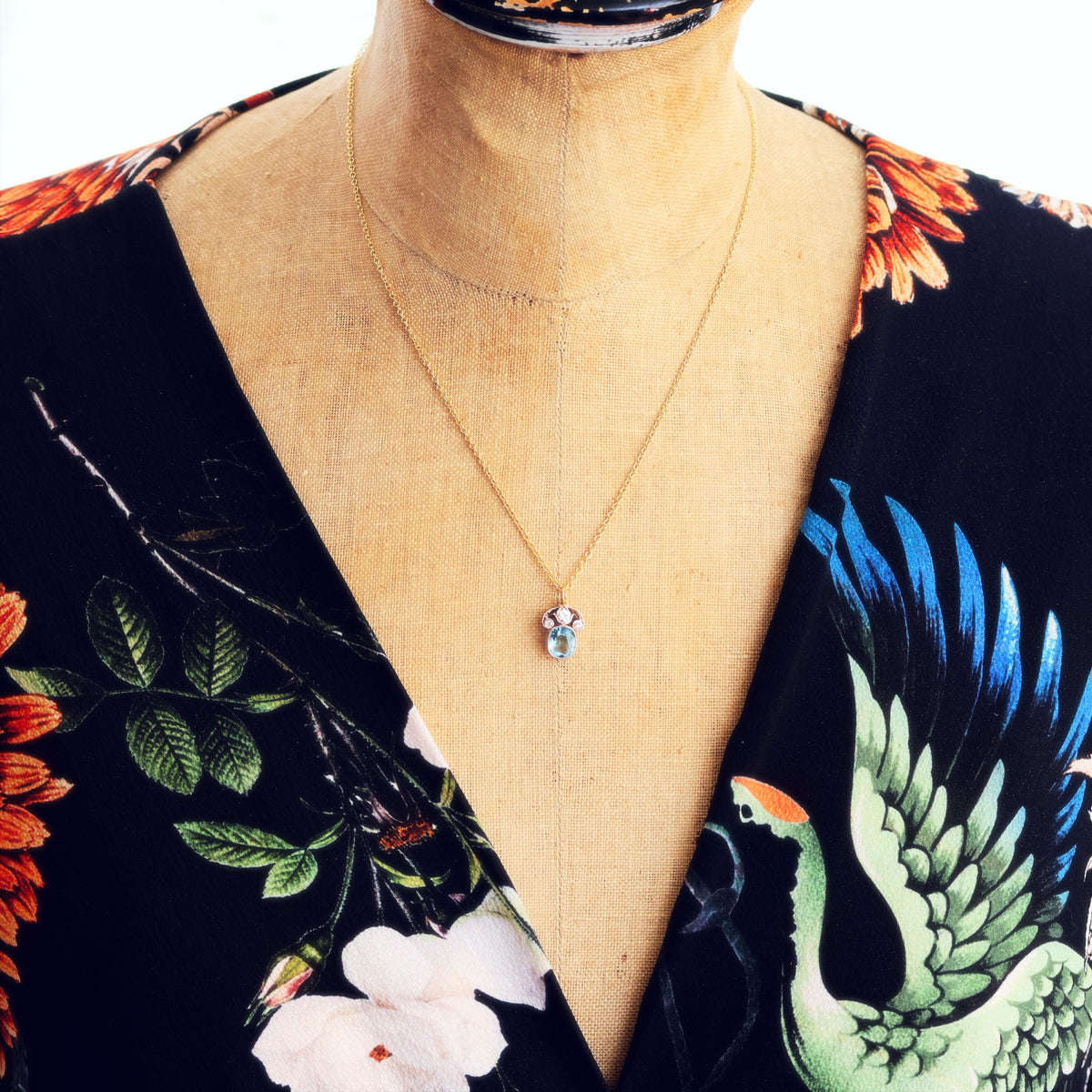 Loveliest Antique Aquamarine & Diamond Pendant