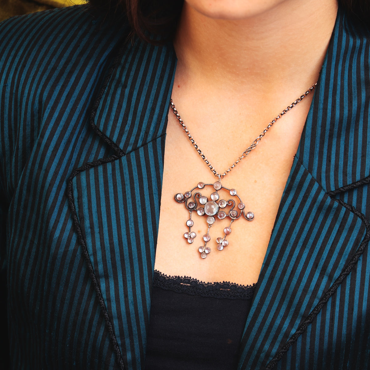 Antique Arts & Crafts Blue Moonstone Necklace