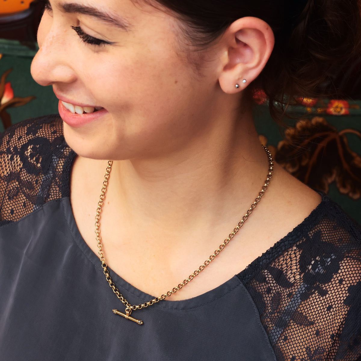 Victorian Styled 9ct Gold Belcher Link 'T-bar' Chain Necklace
