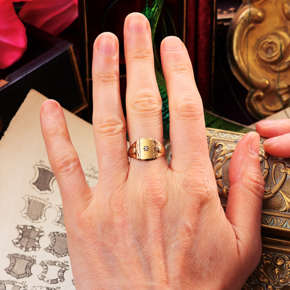 Vintage Star-set Diamond Signet Ring