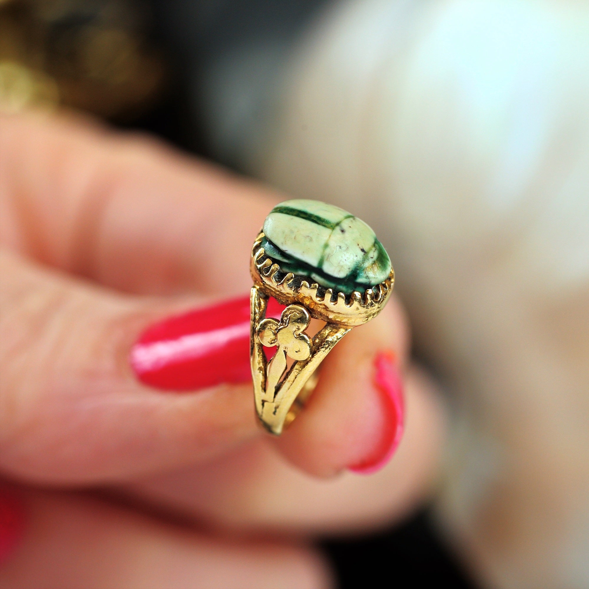 Antique Mystical Egyptian Faience Scarab Ring – Fetheray