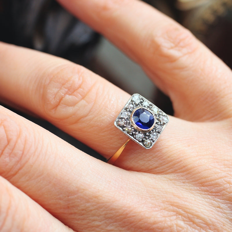 Unique Vintage Sapphire & Diamond Cluster Ring