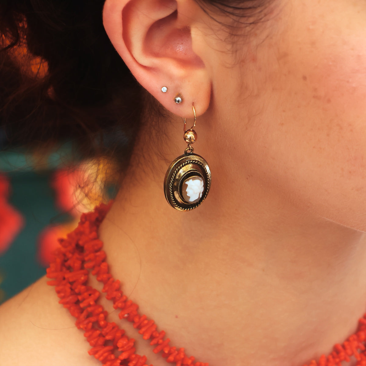 Antique Historical Revival Victorian Cameo Earrings