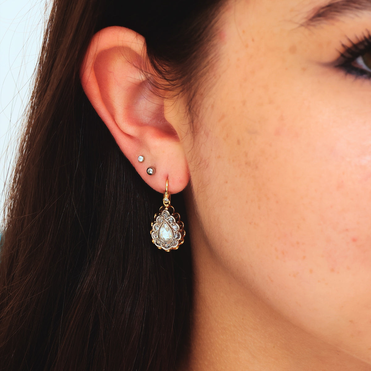 Magical! Vintage Rose-cut Diamond Earrings in Antique Box