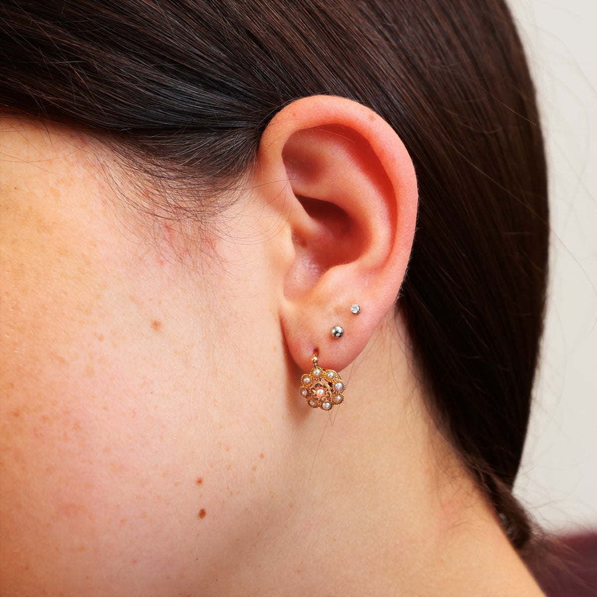 Antique French 18ct Gold Seed Pearl Earrings