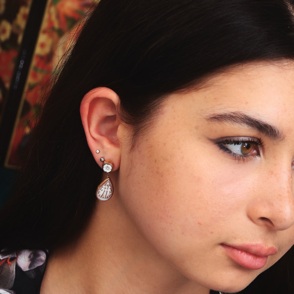 The Three Graces Classical Inspiration Shell Cameo Earrings