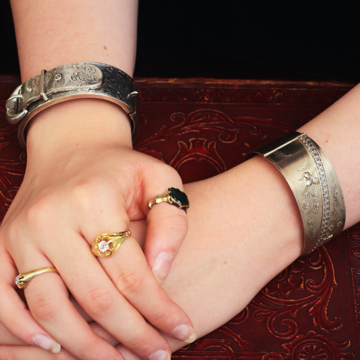 Antique Date 1913 Floriate Silver Bangle
