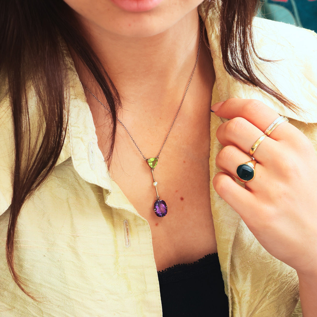 Antique Edwardian Amethyst & Peridot Lavaliere Pendant