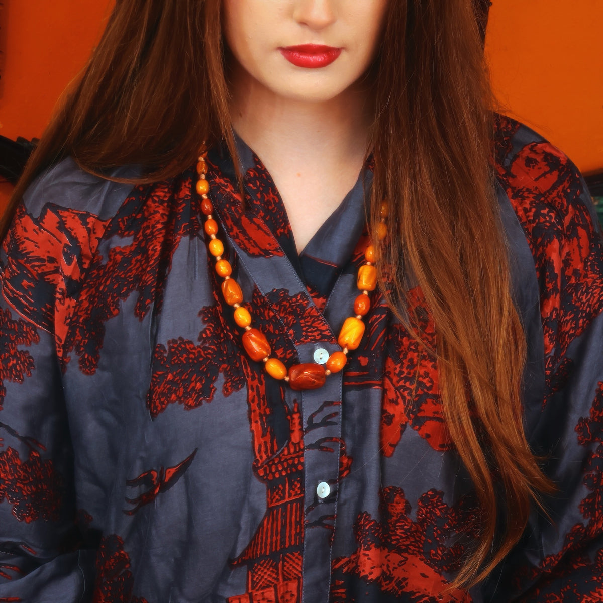 Antique 1920's Art Deco Carved Amber Necklace