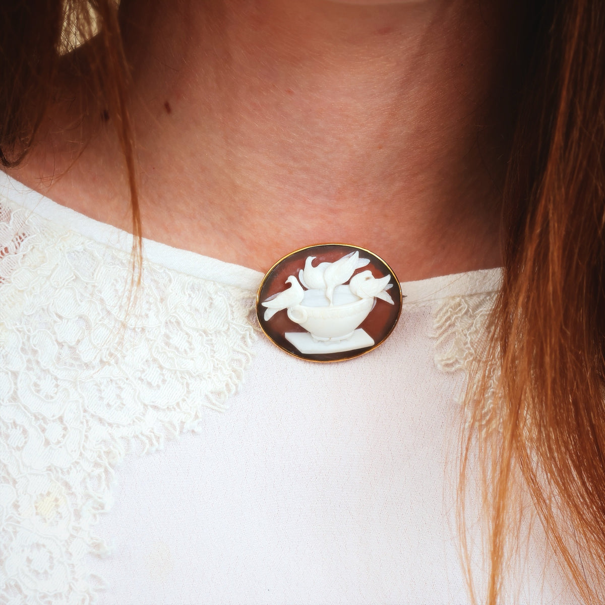 Exquisitely Antique Doves of Pliny Cameo Brooch