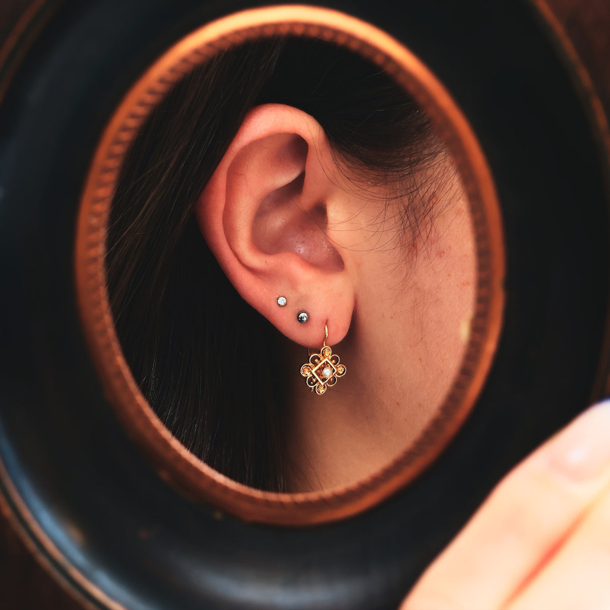 Antique Continental 18ct Gold Seed Pearl Earrings