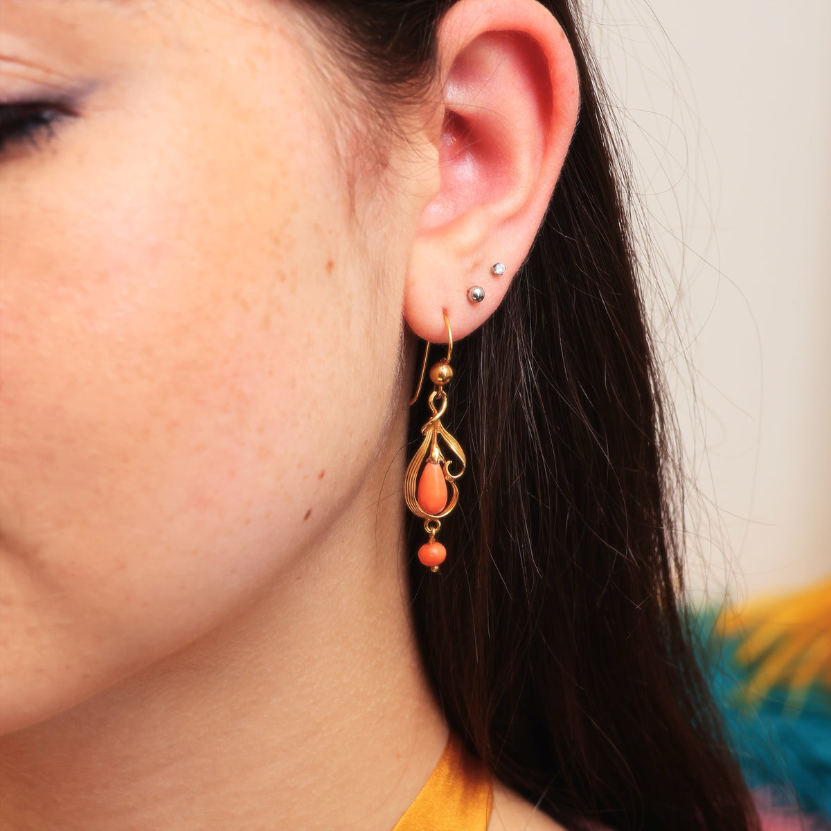 Hand Made Vintage Continental Coral Drop Earrings