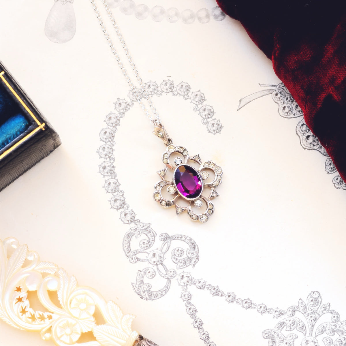 Vintage Amethyst & Paste Silver Pendant