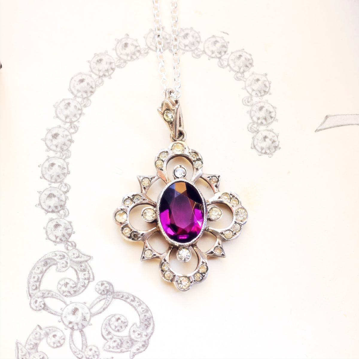 Vintage Amethyst & Paste Silver Pendant