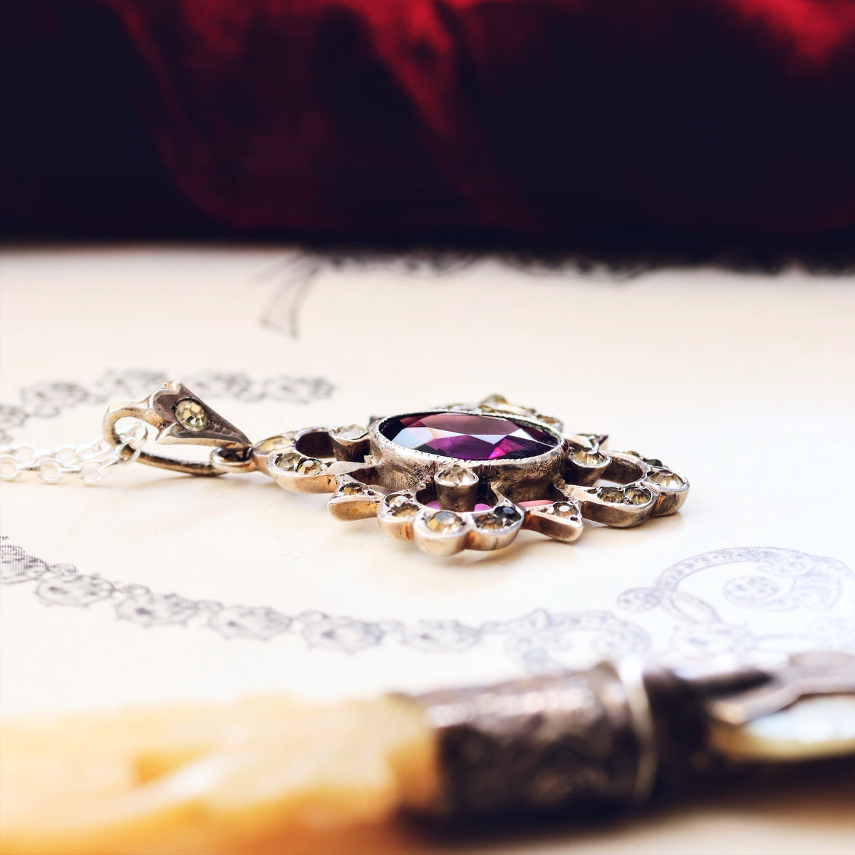 Vintage Amethyst & Paste Silver Pendant