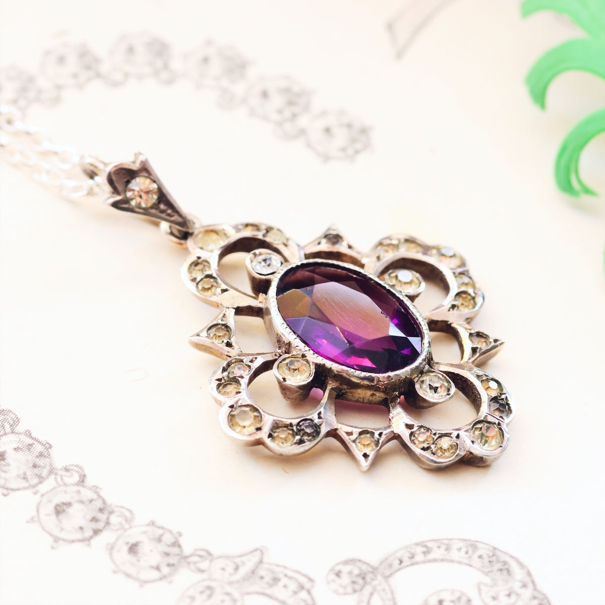 Vintage Amethyst & Paste Silver Pendant