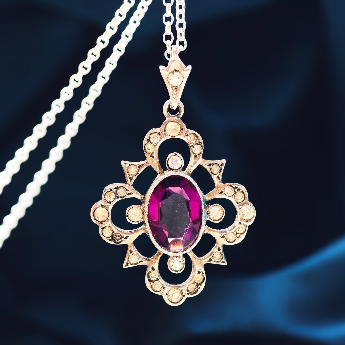 Vintage Amethyst & Paste Silver Pendant