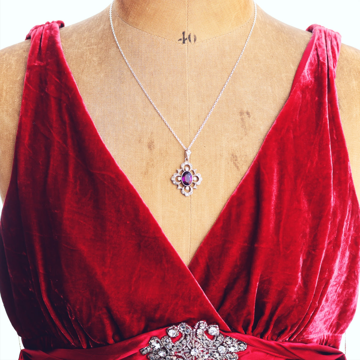 Vintage Amethyst & Paste Silver Pendant