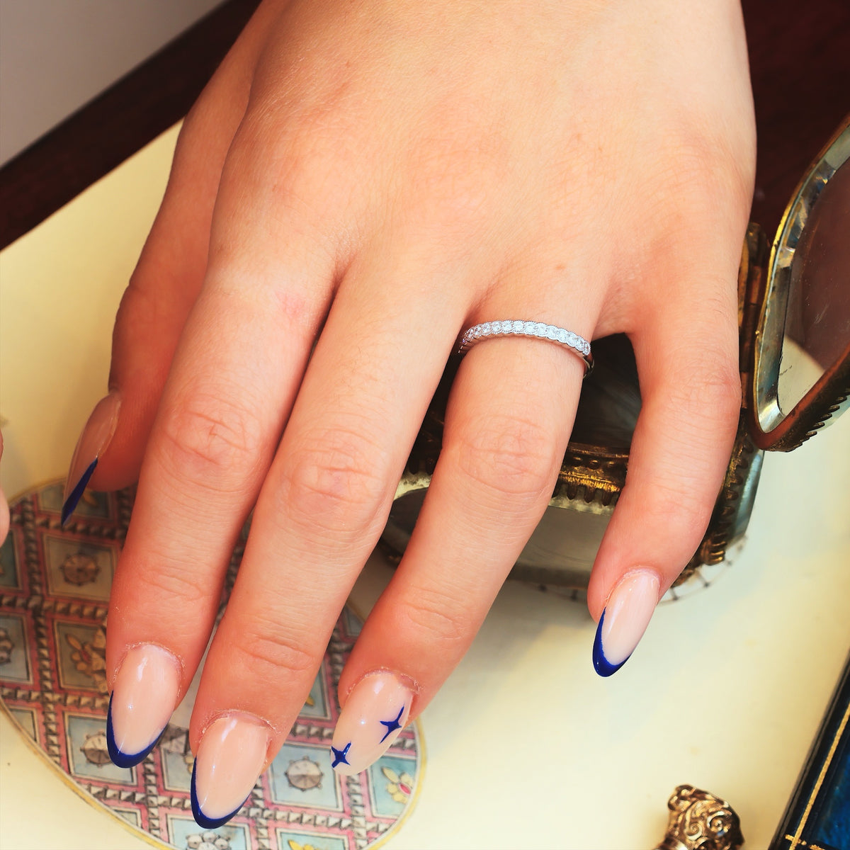 Vintage Style White Gold Diamond Half Eternity Ring