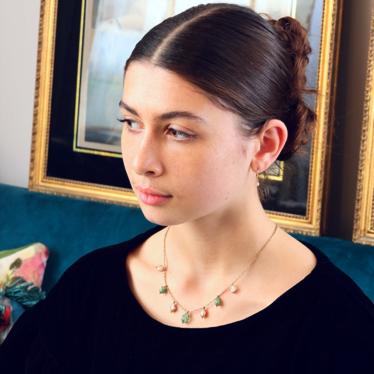 Antique Arts & Crafts Emerald & Wild Pearl Necklace