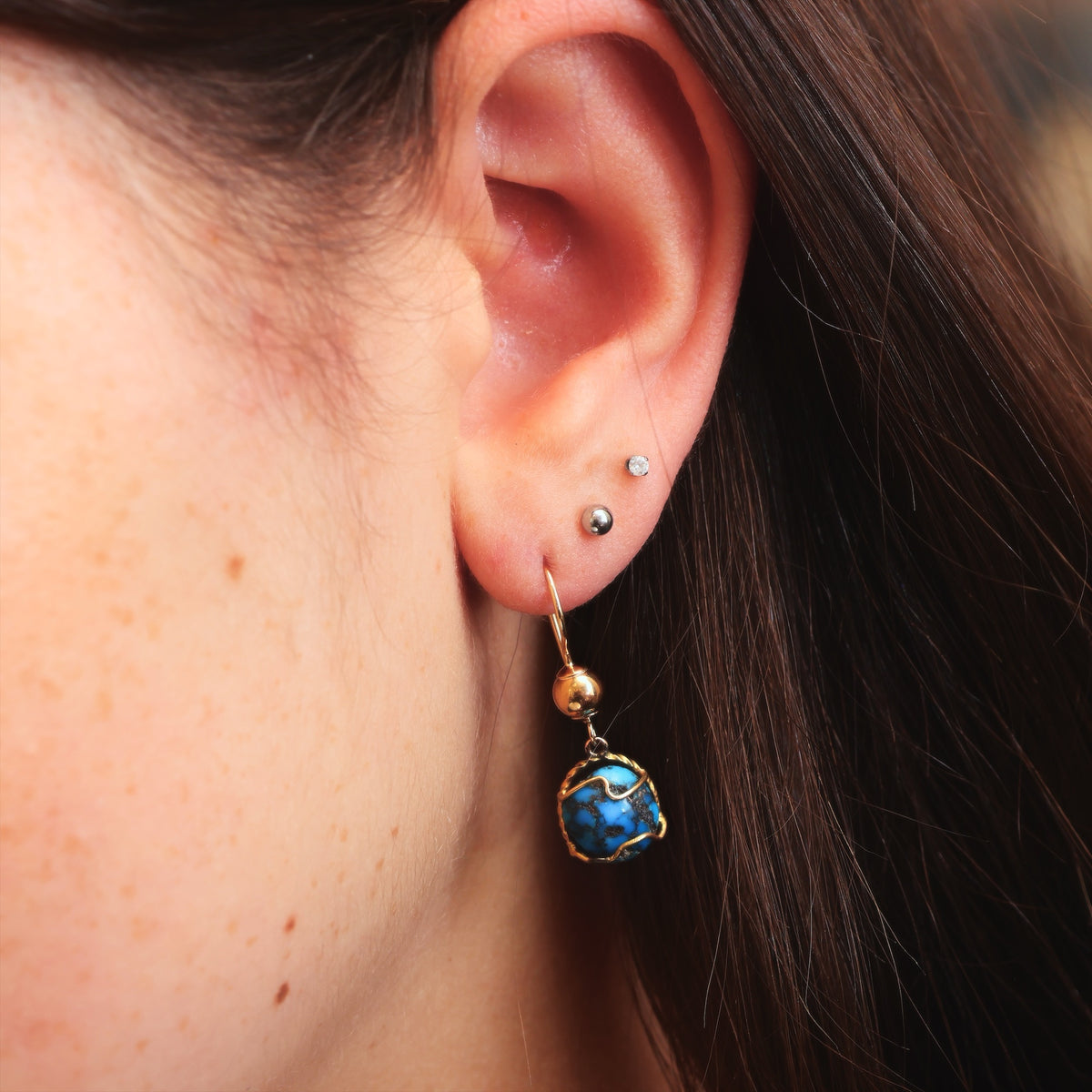 Antique Natural Turquoise in Matrix Drop Earrings