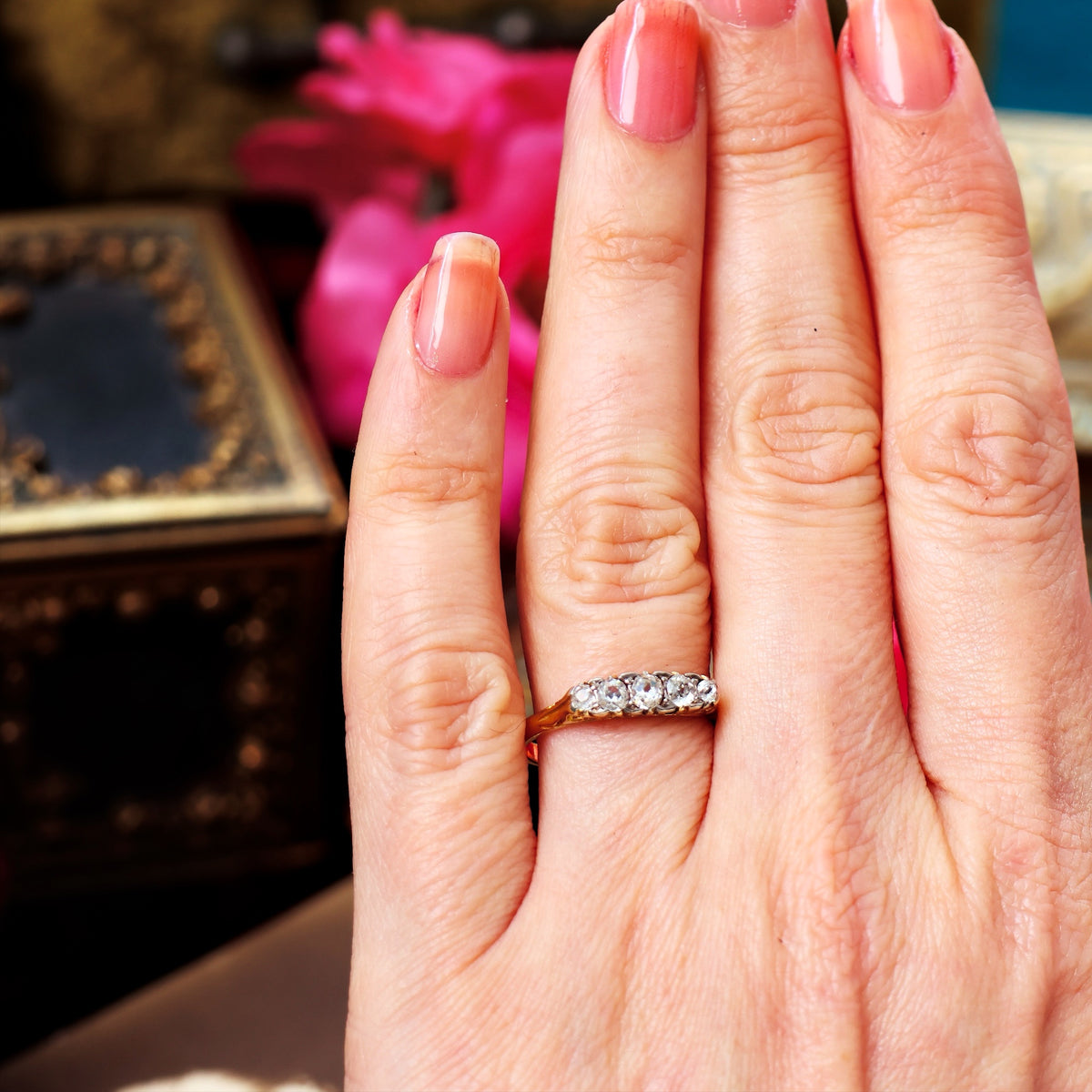 Antique Victorian Diamond Half Hoop Engagement Ring