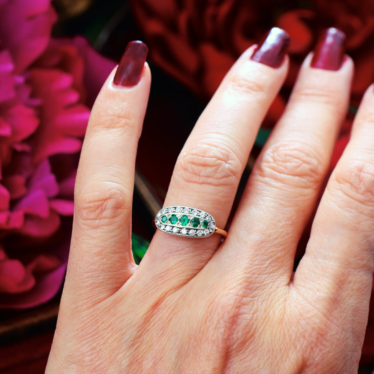 Delightful Vintage Elegance Emerald & Diamond Ring