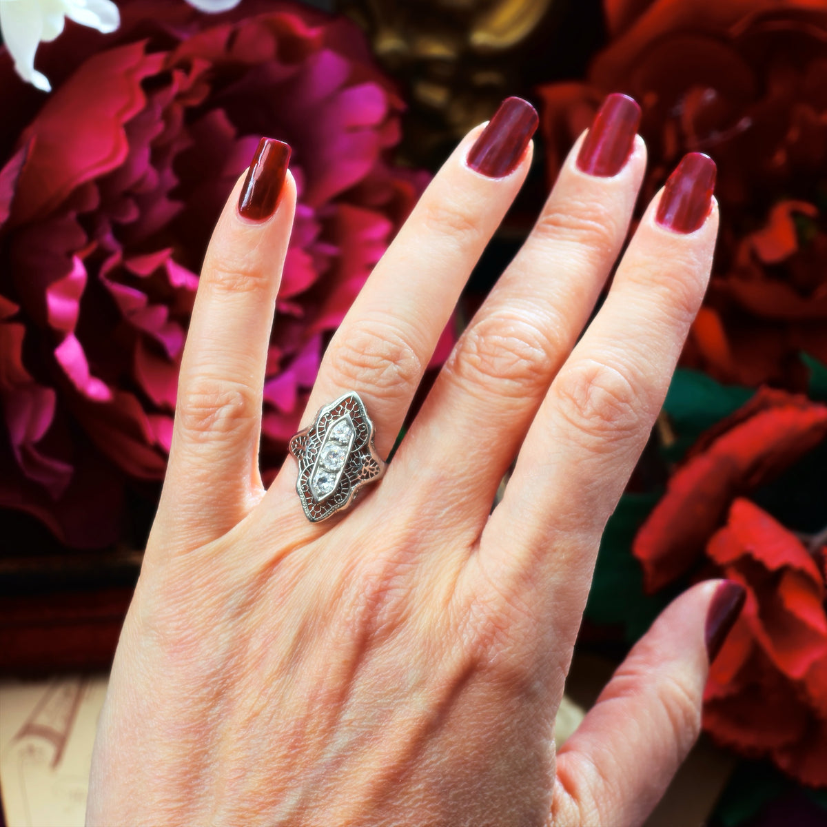 A Dramatic Vintage Filigree Diamond Dress Ring