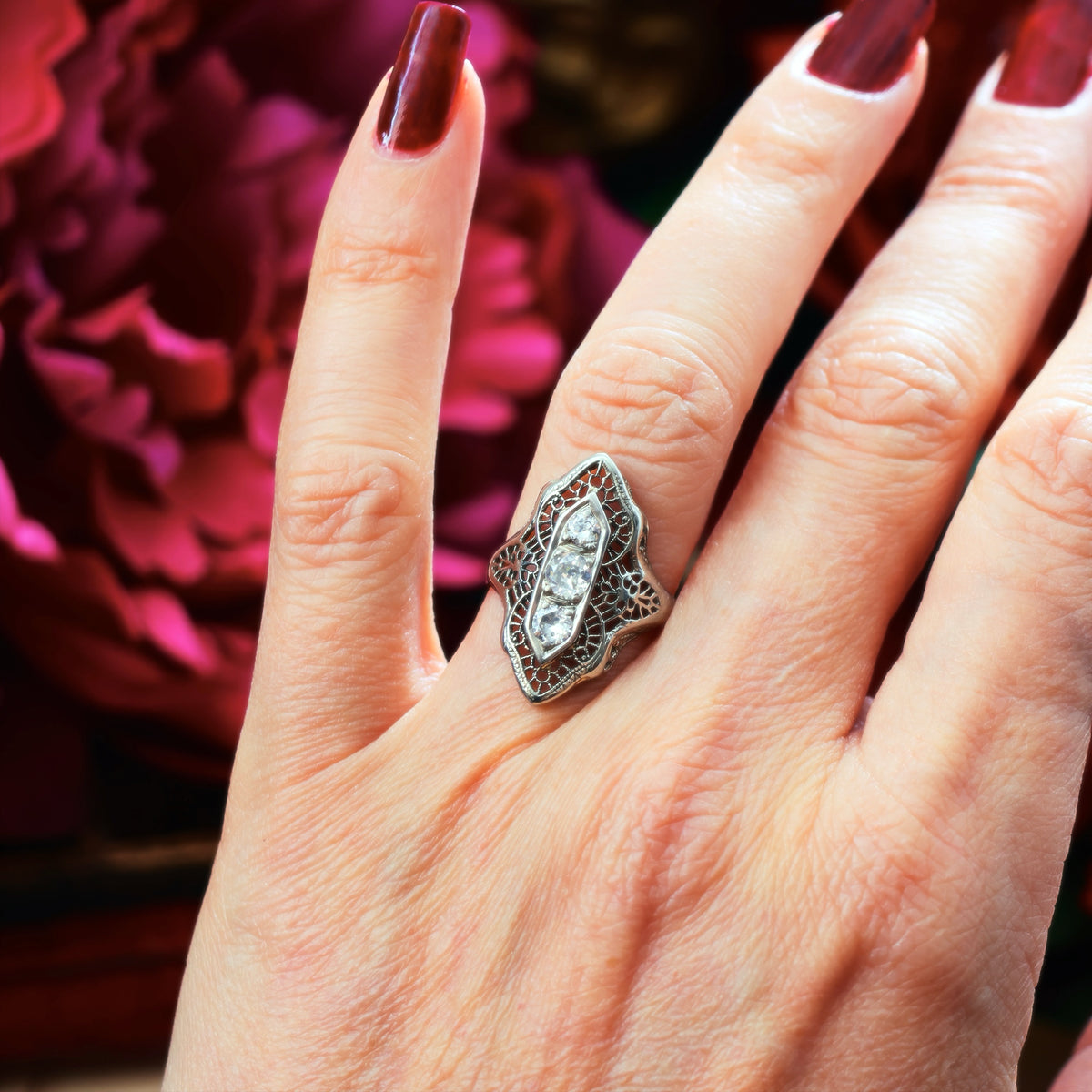 A Dramatic Vintage Filigree Diamond Dress Ring