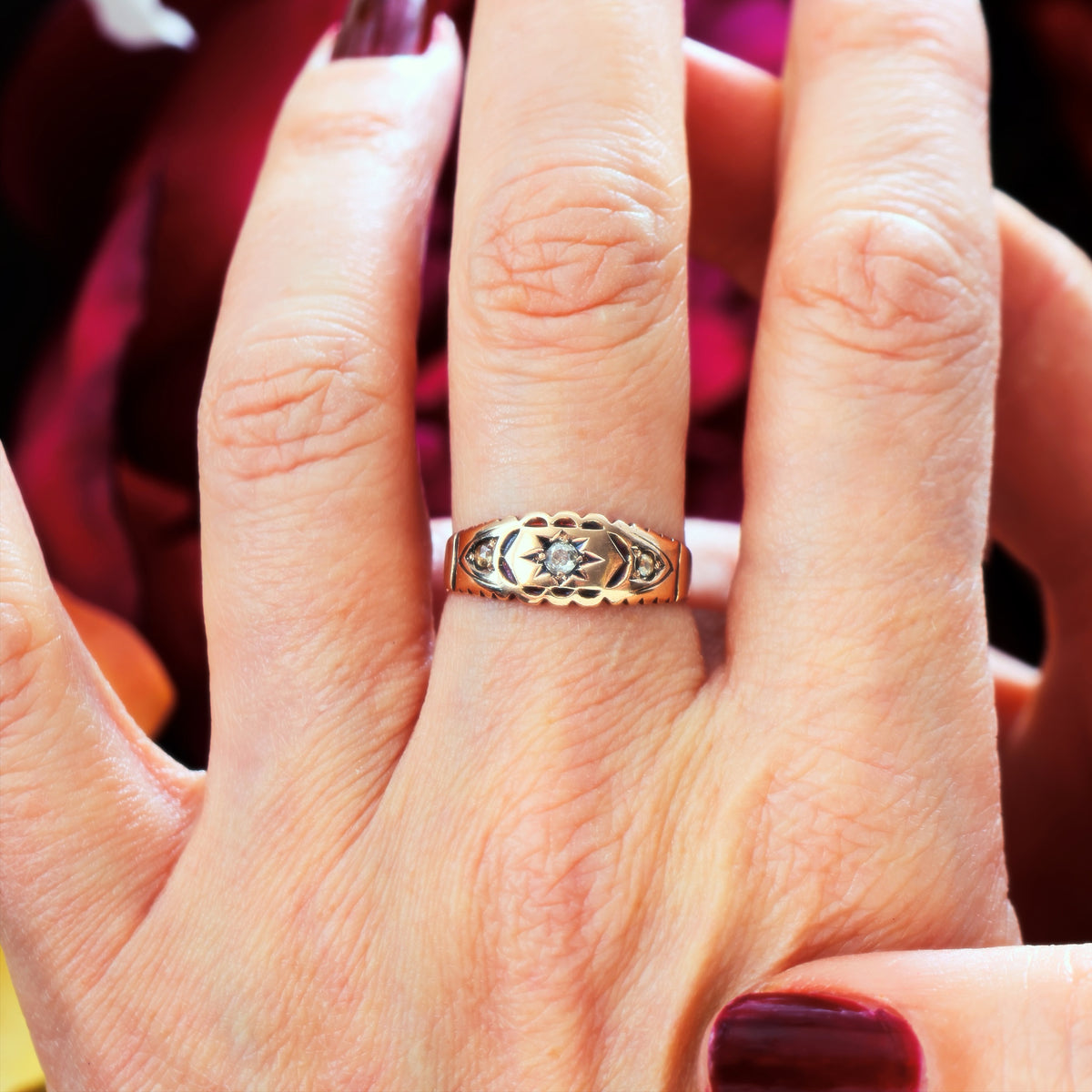 Date 1900 9ct Rose Gold Diamond Gypsy Set Ring