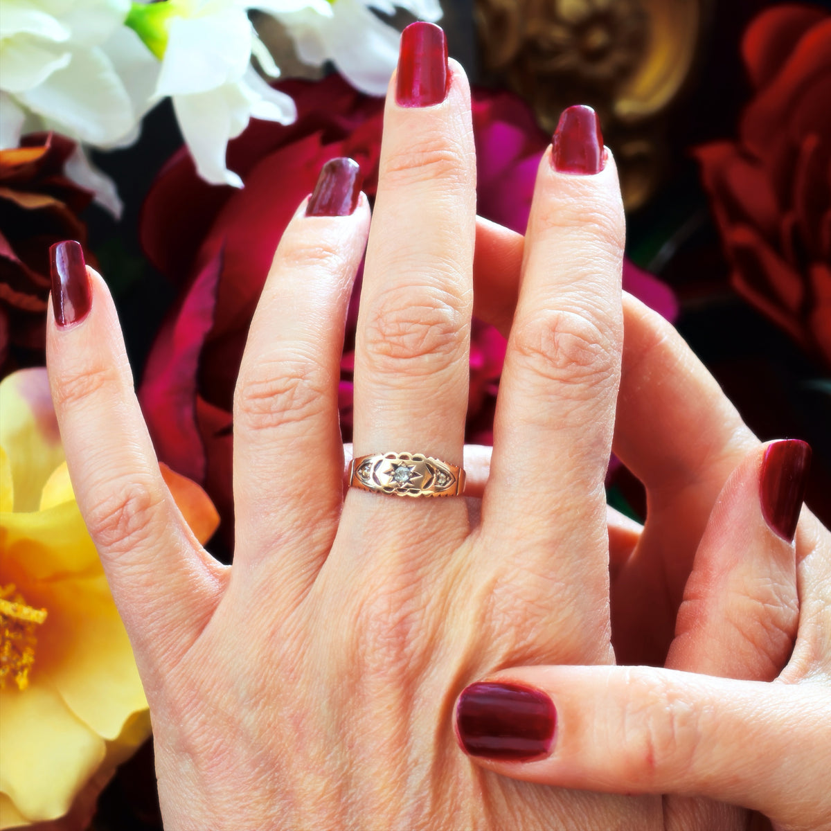 Date 1900 9ct Rose Gold Diamond Gypsy Set Ring