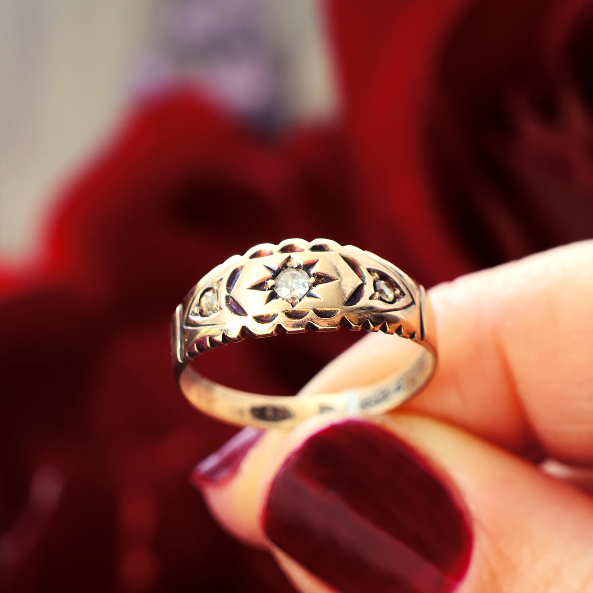 Date 1900 9ct Rose Gold Diamond Gypsy Set Ring