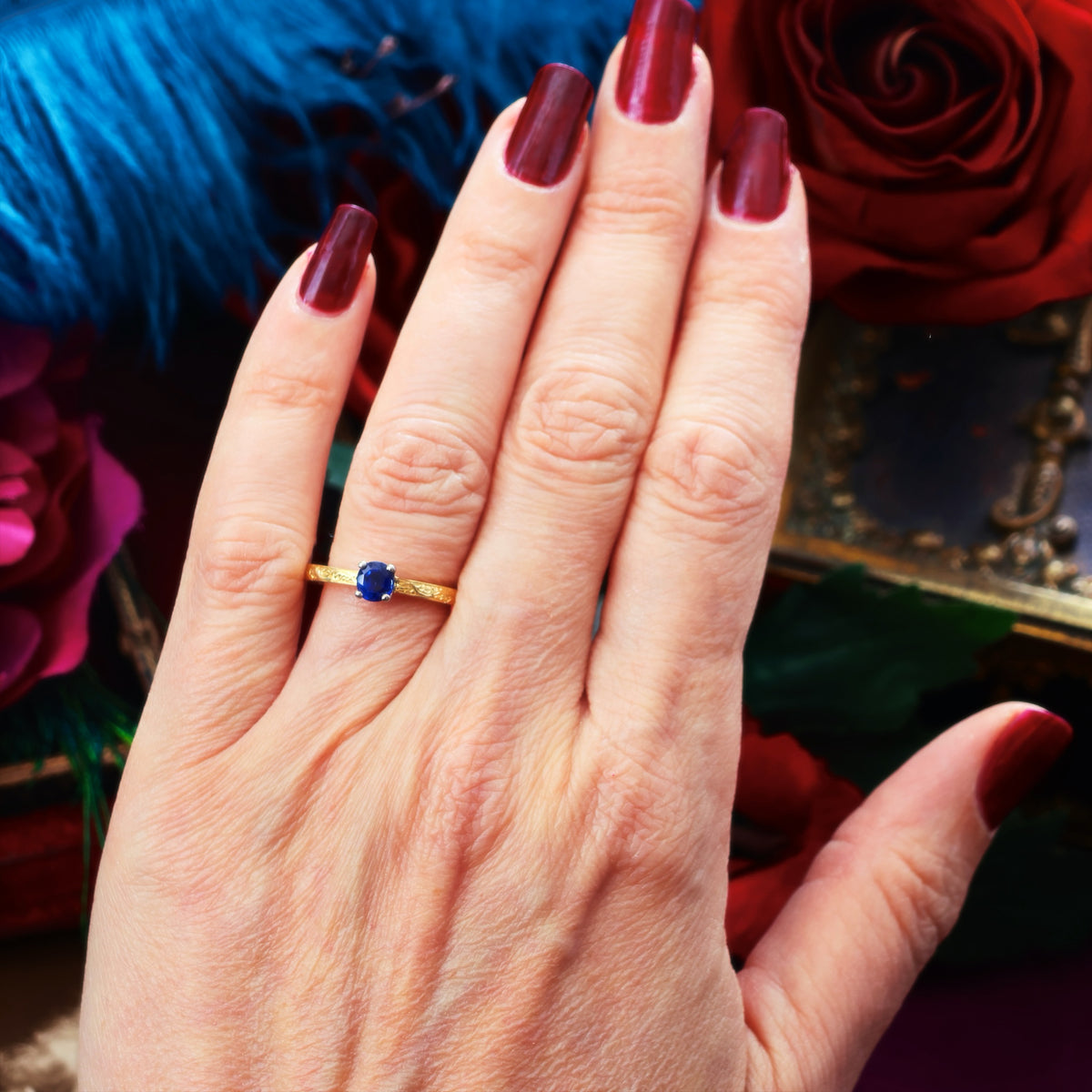 Recycled Antique Cushion-Cut Sapphire Engagement Ring