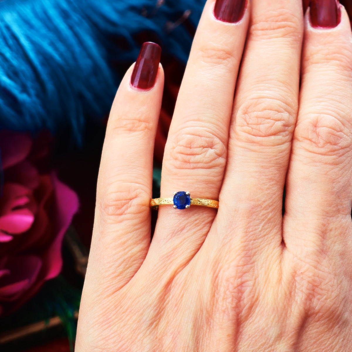 Recycled Antique Cushion-Cut Sapphire Engagement Ring