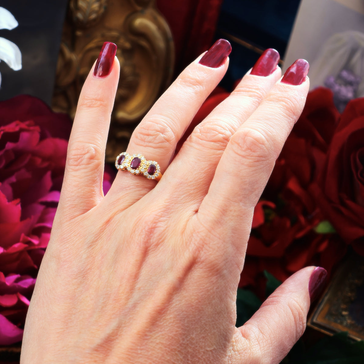 Ravishing Date 1986 Ruby & Diamond Cluster Ring