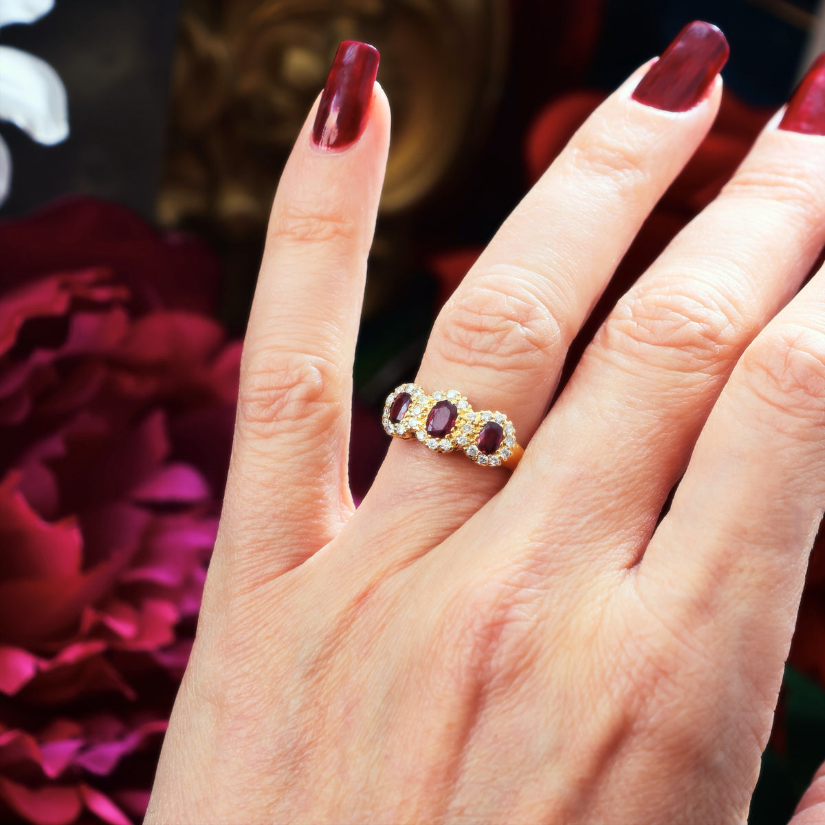 Ravishing Date 1986 Ruby & Diamond Cluster Ring