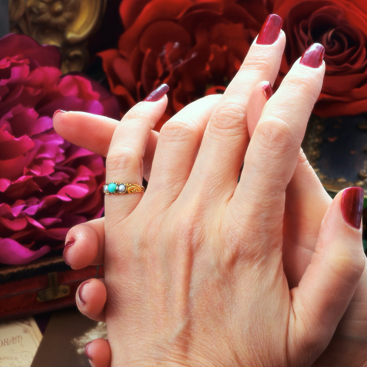 Fondest Victorian Turquoise & Wild Pearl Sweetheart Ring