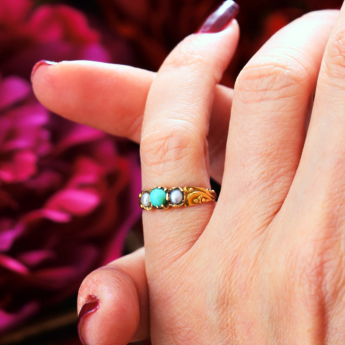 Fondest Victorian Turquoise & Wild Pearl Sweetheart Ring