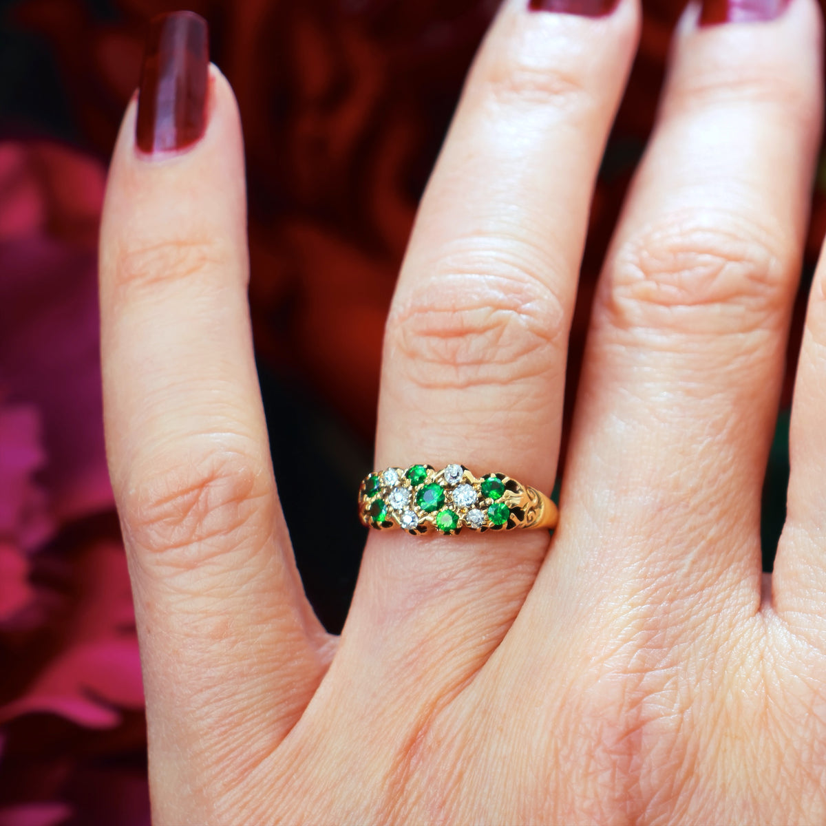 Date 1907 Green Demantoid Garnet & Diamond Ring