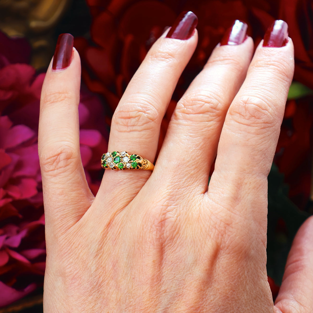 Date 1907 Green Demantoid Garnet & Diamond Ring