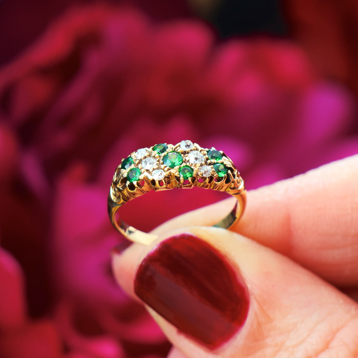 Date 1907 Green Demantoid Garnet & Diamond Ring