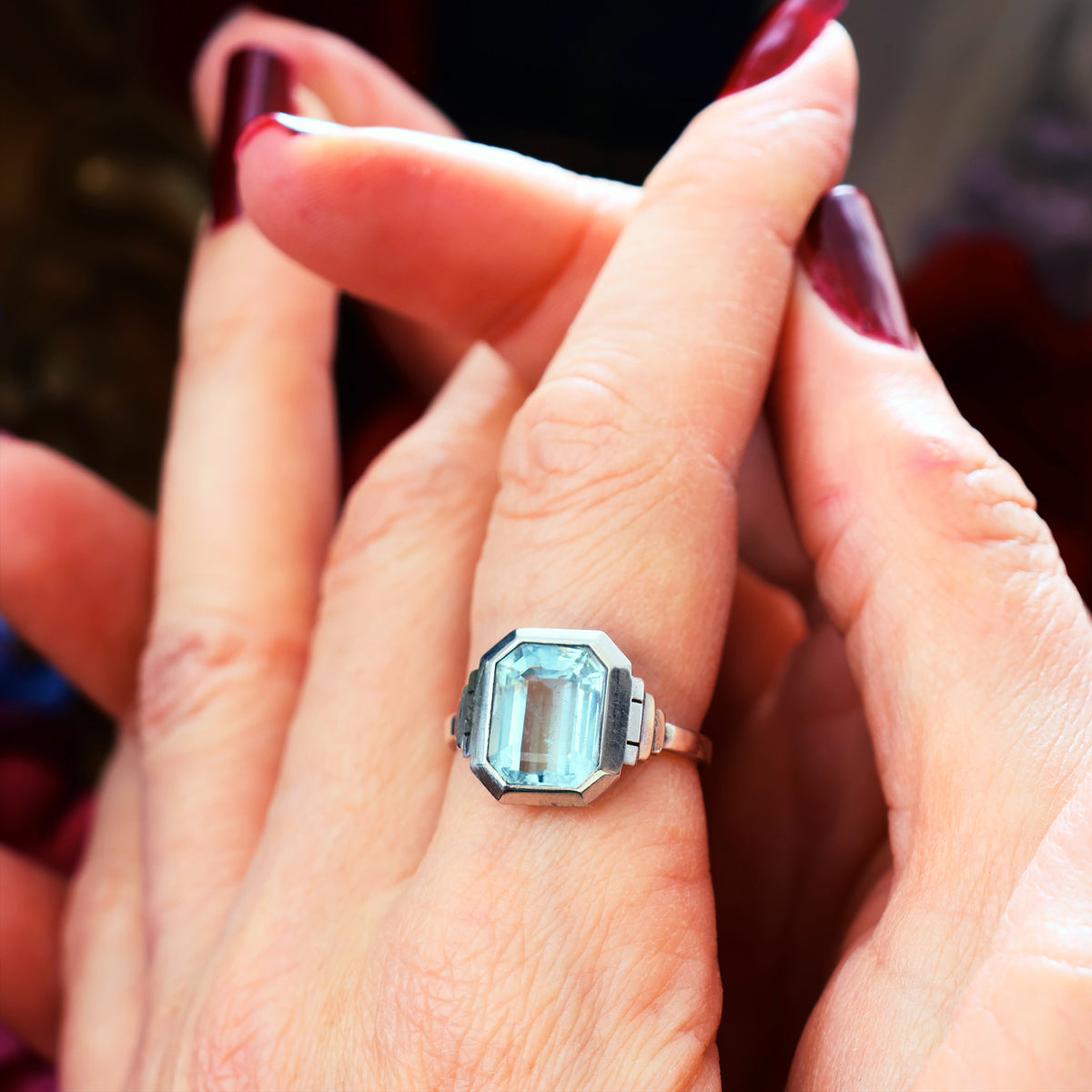 Vintage French Art Deco Aquamarine Dress Ring