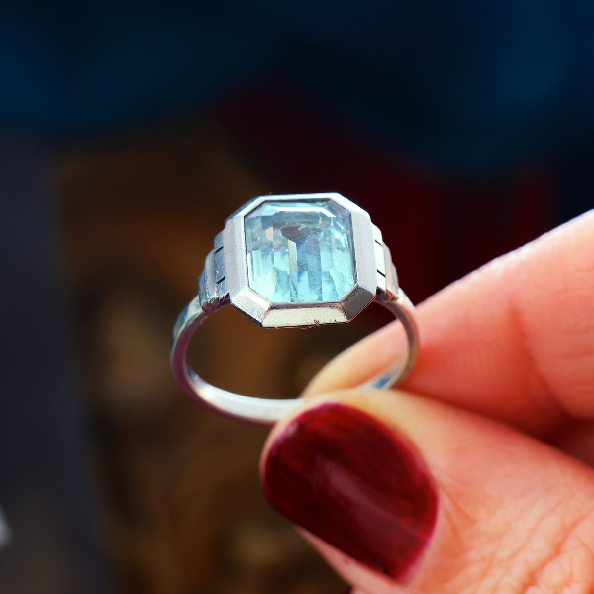Vintage French Art Deco Aquamarine Dress Ring