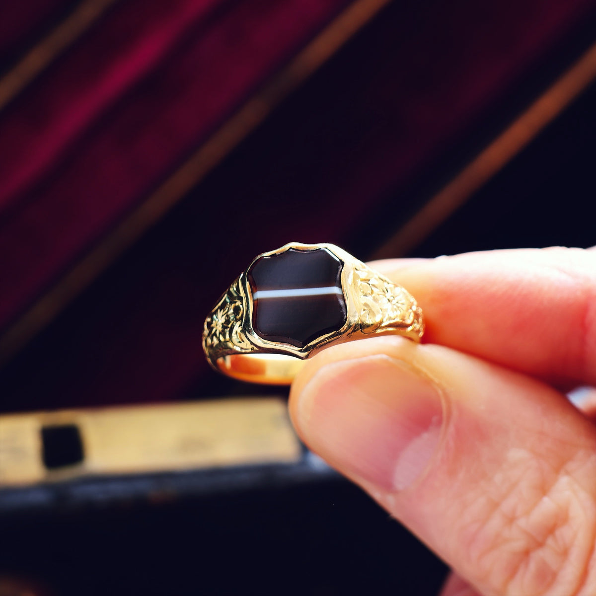 Antique Classical Men's Banded Agate Signet Ring