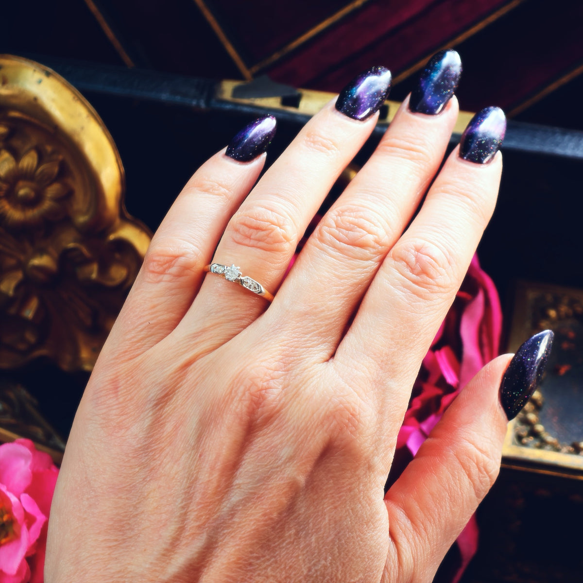 Vintage Hand Cut Diamond Solitaire Engagement Ring