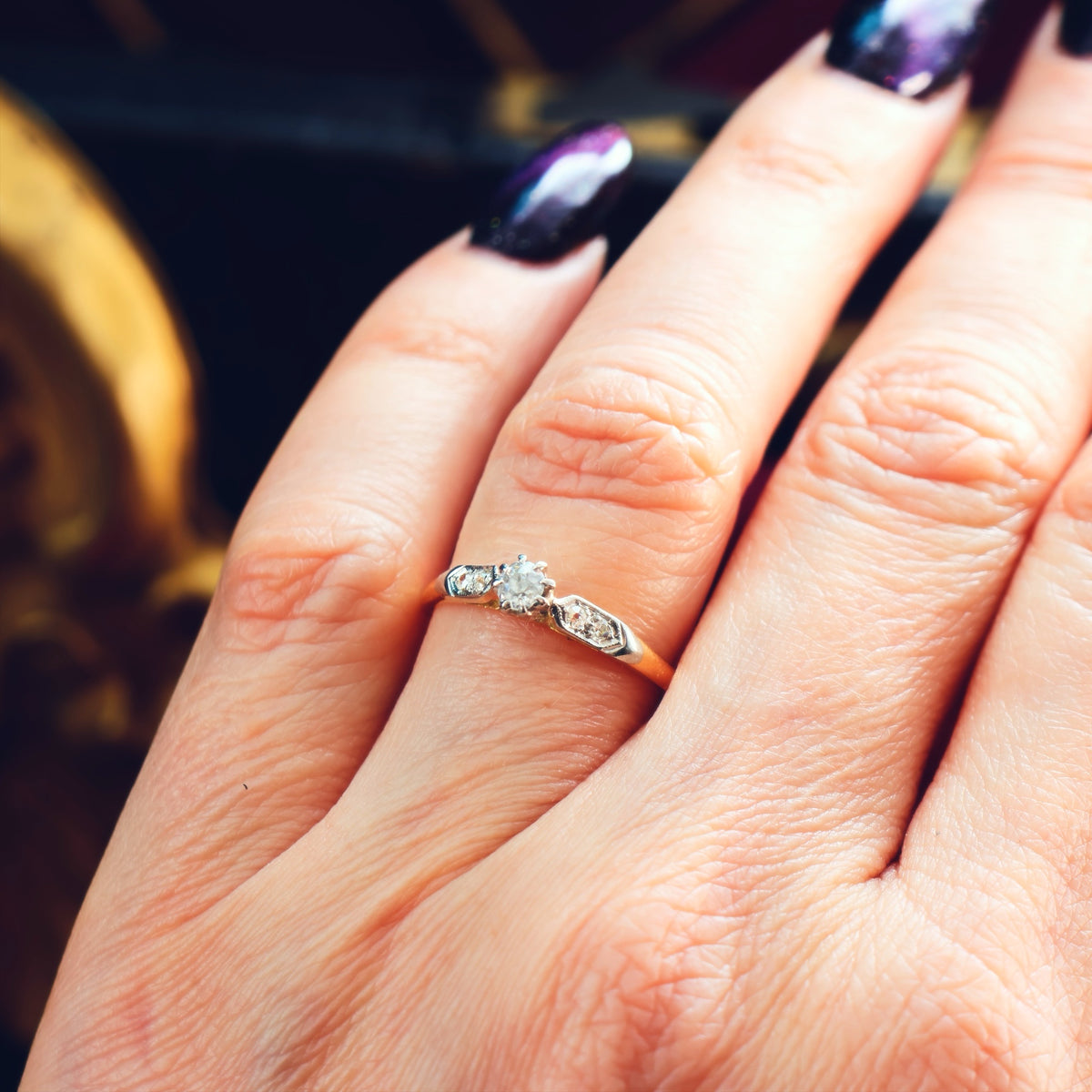 Vintage Hand Cut Diamond Solitaire Engagement Ring