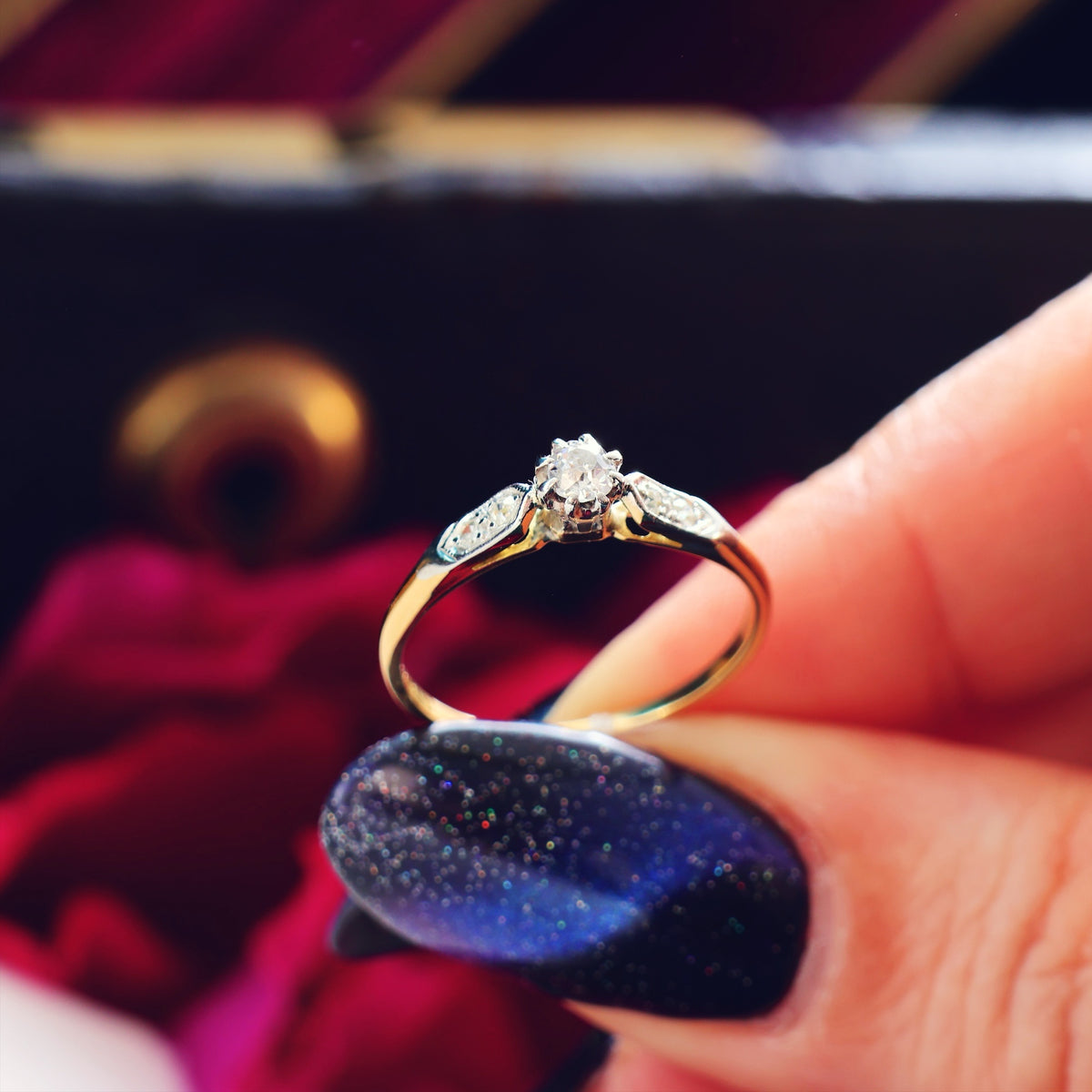 Vintage Hand Cut Diamond Solitaire Engagement Ring