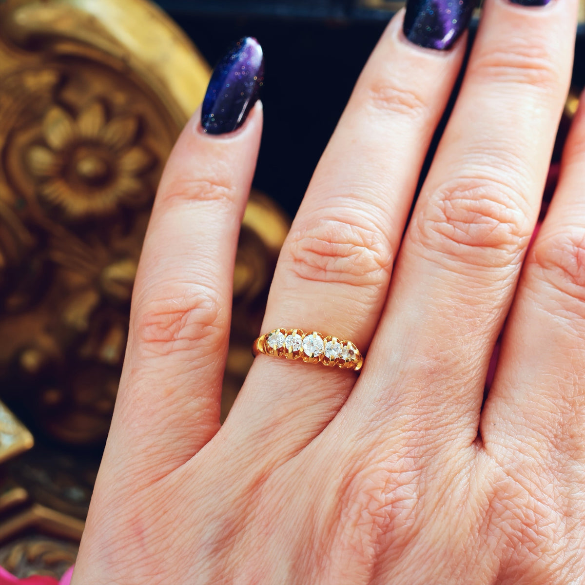 Antique Hand Cut Five Stone Diamond Engagement Ring