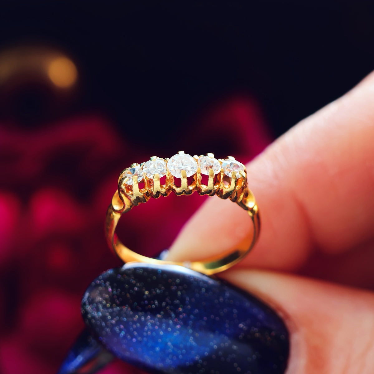 Antique Hand Cut Five Stone Diamond Engagement Ring