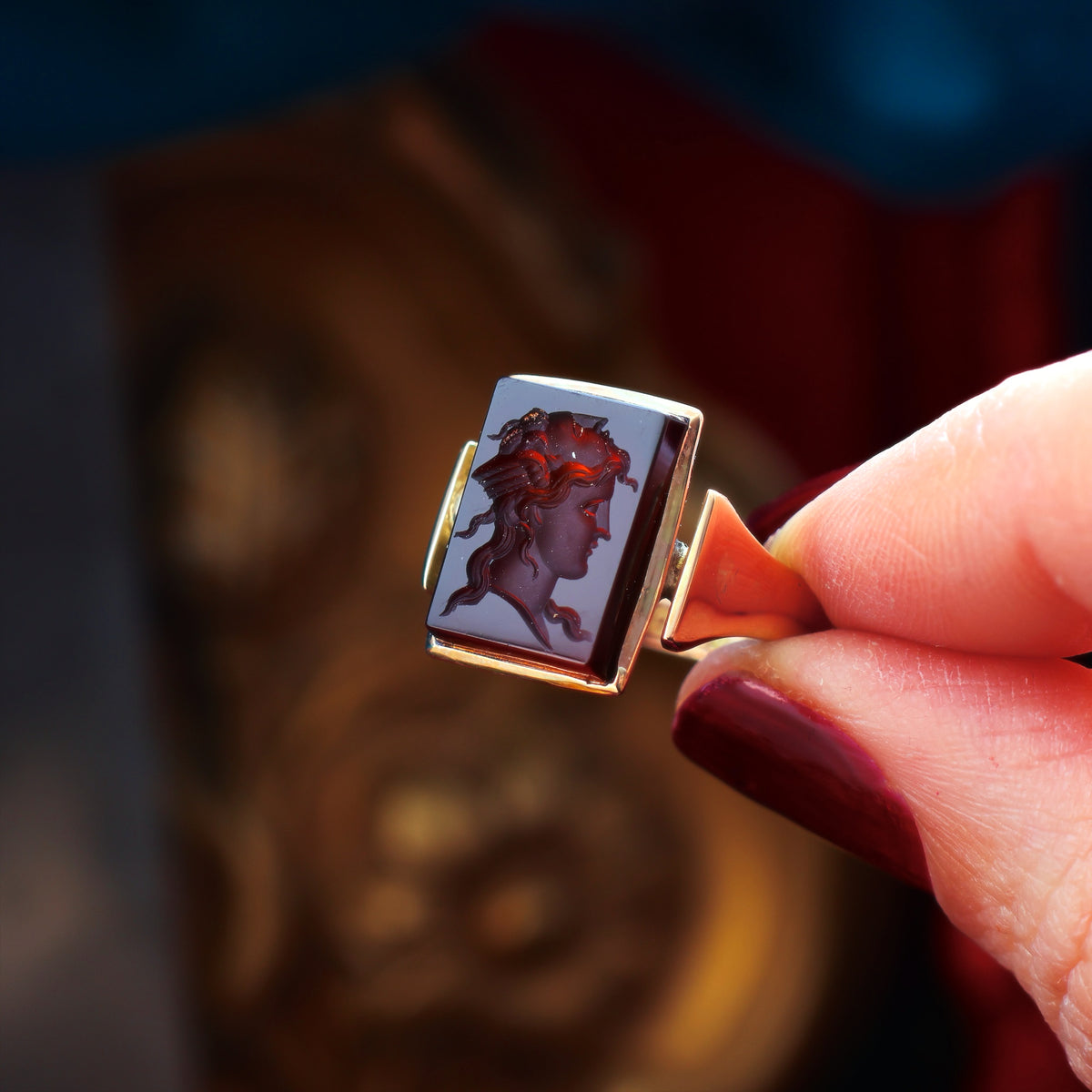 Antique Carnelian 'Janus' Intaglio Signet Ring